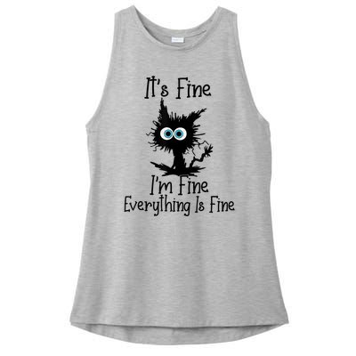 It's Fine I'm Fine Everything Is Fine Cat It's Fine I'm Fine Ladies PosiCharge Tri-Blend Wicking Tank