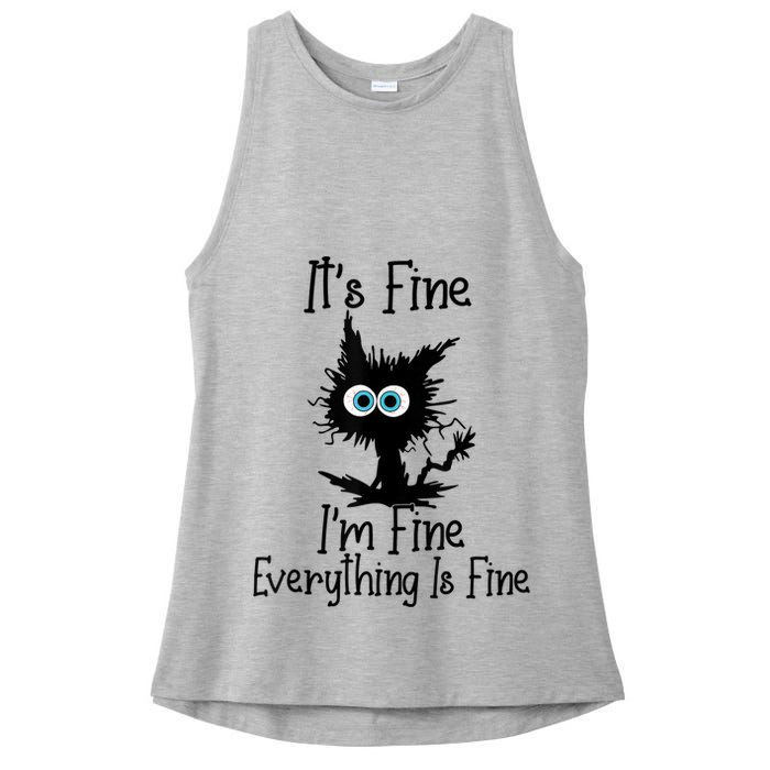 It's Fine I'm Fine Everything Is Fine Cat It's Fine I'm Fine Ladies PosiCharge Tri-Blend Wicking Tank