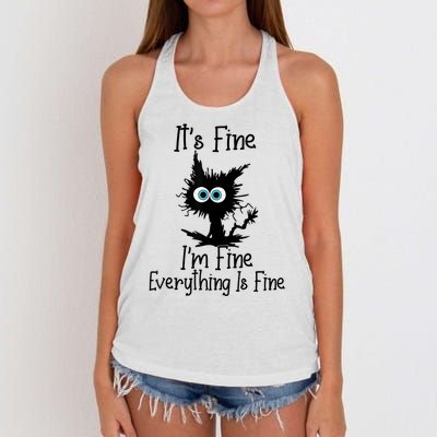 It's Fine I'm Fine Everything Is Fine Cat It's Fine I'm Fine Women's Knotted Racerback Tank