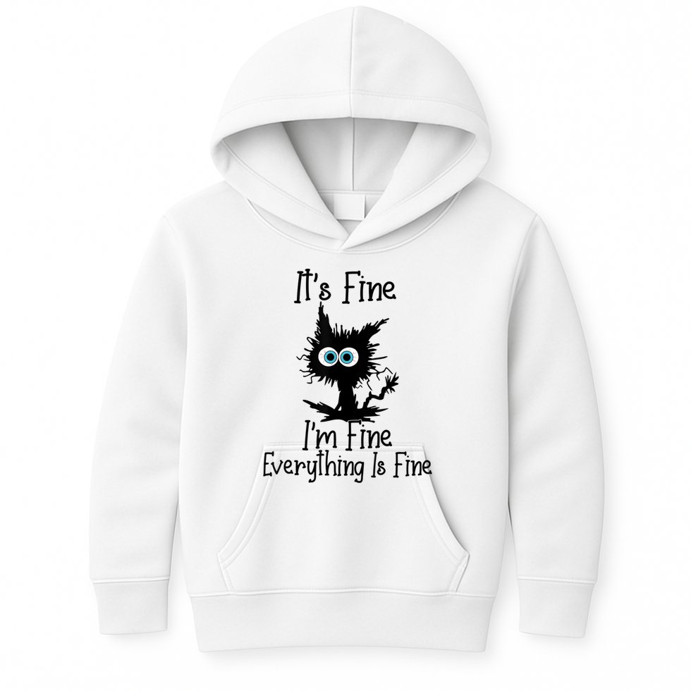 It's Fine I'm Fine Everything Is Fine Cat It's Fine I'm Fine Kids Hoodie