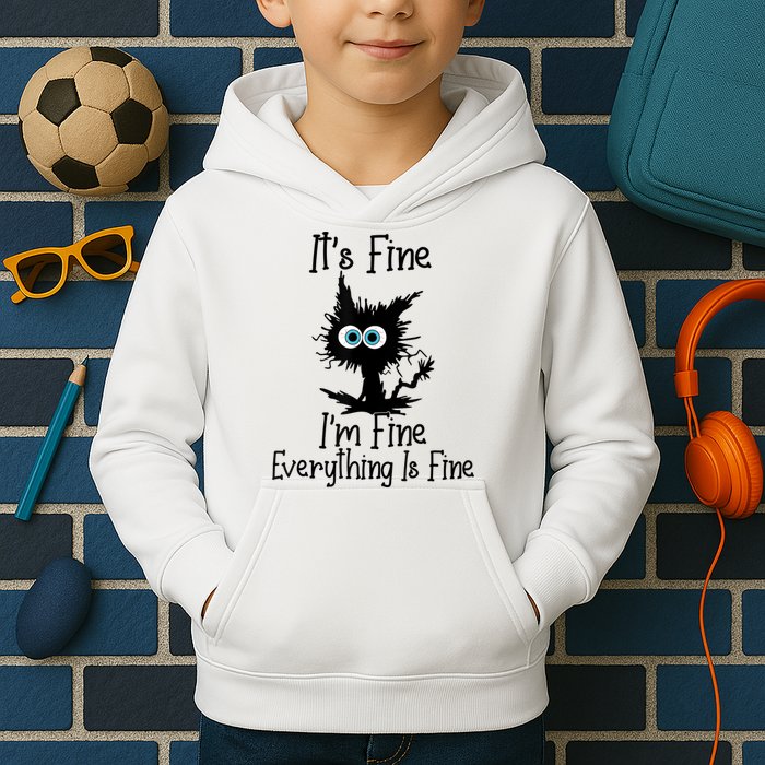 It's Fine I'm Fine Everything Is Fine Cat It's Fine I'm Fine Kids Hoodie