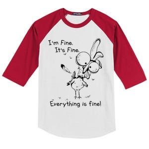 Its Fine Im Fine Everything Is Fine Funny Chicken Kids Colorblock Raglan Jersey