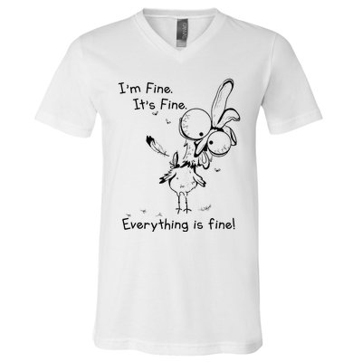 Its Fine Im Fine Everything Is Fine Funny Chicken V-Neck T-Shirt