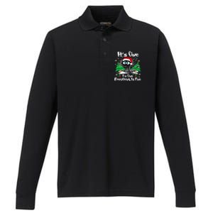 ItS Fine I Am Fine Everything Is Fine Cat Christmas Funny Gift Performance Long Sleeve Polo