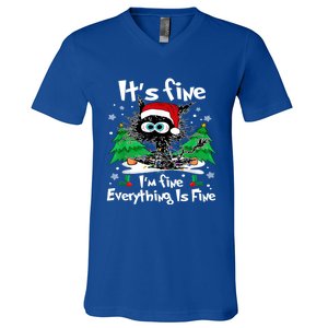 ItS Fine I Am Fine Everything Is Fine Cat Christmas Funny Gift V-Neck T-Shirt