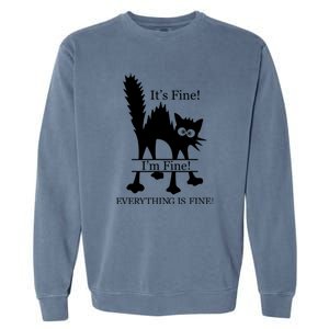 Its Fine I Am Fine Everything Is Fine Funny Frozen Shocked Cat Garment-Dyed Sweatshirt