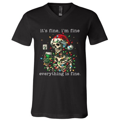 ItS Fine IM Fine Everything Is Fine Christmas Skeleton V-Neck T-Shirt