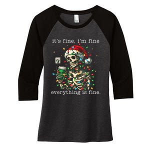 ItS Fine IM Fine Everything Is Fine Christmas Skeleton Women's Tri-Blend 3/4-Sleeve Raglan Shirt