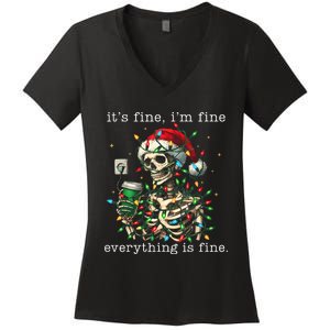 ItS Fine IM Fine Everything Is Fine Christmas Skeleton Women's V-Neck T-Shirt