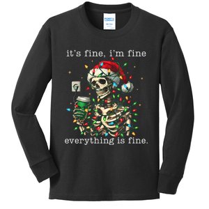 ItS Fine IM Fine Everything Is Fine Christmas Skeleton Kids Long Sleeve Shirt