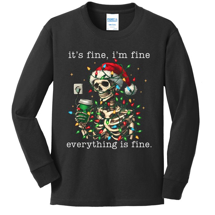 ItS Fine IM Fine Everything Is Fine Christmas Skeleton Kids Long Sleeve Shirt