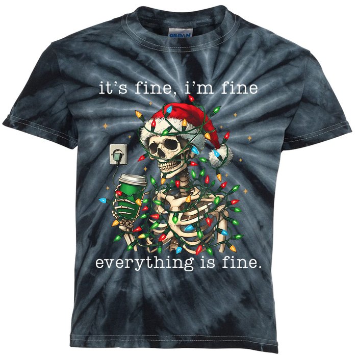 ItS Fine IM Fine Everything Is Fine Christmas Skeleton Kids Tie-Dye T-Shirt