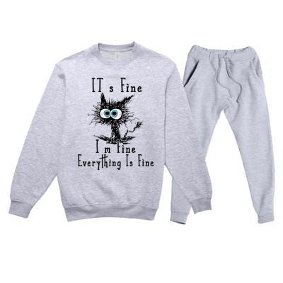 It's Fine I'm Fine Everything Is Fine Funny cat Premium Crewneck Sweatsuit Set