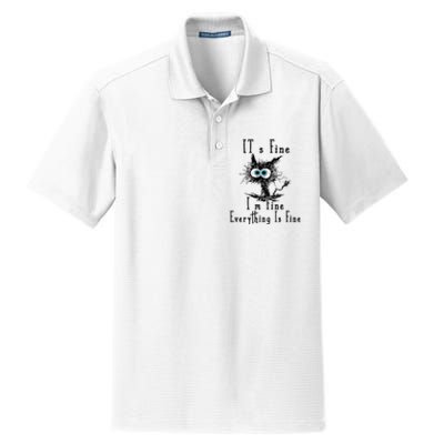 It's Fine I'm Fine Everything Is Fine Funny cat Dry Zone Grid Polo