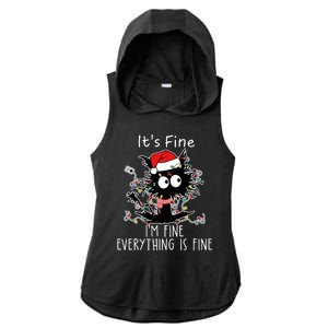 Its Fine Im Fine Everything Is Fine Cat Tangled In Christmas Lights Ladies PosiCharge Tri-Blend Wicking Draft Hoodie Tank