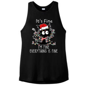 Its Fine Im Fine Everything Is Fine Cat Tangled In Christmas Lights Ladies PosiCharge Tri-Blend Wicking Tank