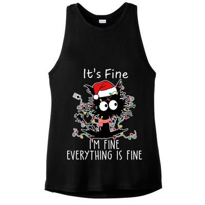 Its Fine Im Fine Everything Is Fine Cat Tangled In Christmas Lights Ladies PosiCharge Tri-Blend Wicking Tank