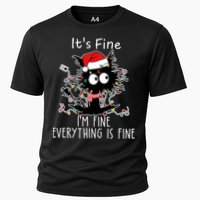 Its Fine Im Fine Everything Is Fine Cat Tangled In Christmas Lights Cooling Performance Crew T-Shirt