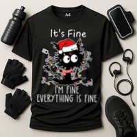 Its Fine Im Fine Everything Is Fine Cat Tangled In Christmas Lights Cooling Performance Crew T-Shirt