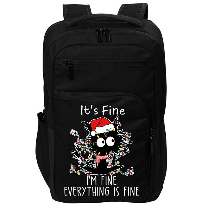 Its Fine Im Fine Everything Is Fine Cat Tangled In Christmas Lights Impact Tech Backpack