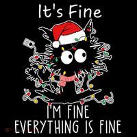 Its Fine Im Fine Everything Is Fine Cat Tangled In Christmas Lights Sustainable Bucket Hat