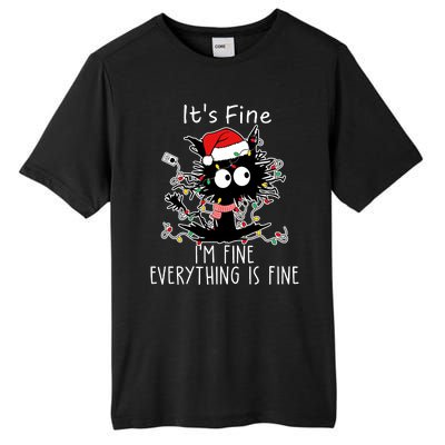 Its Fine Im Fine Everything Is Fine Cat Tangled In Christmas Lights Tall Fusion ChromaSoft Performance T-Shirt