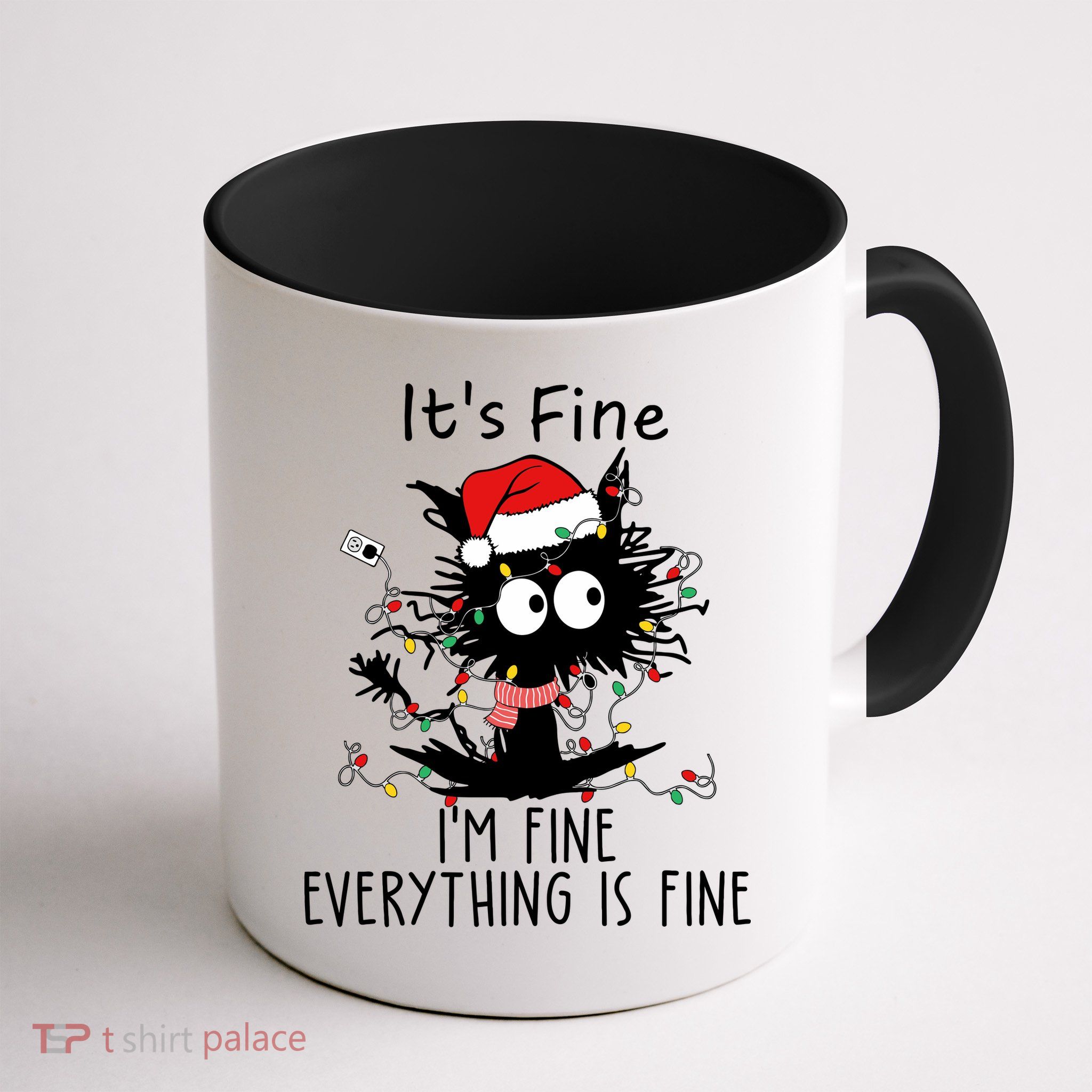 Its Fine Im Fine Everything Is Fine Cat Tangled In Christmas Lights Mug