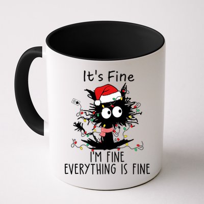 Its Fine Im Fine Everything Is Fine Cat Tangled In Christmas Lights Mug