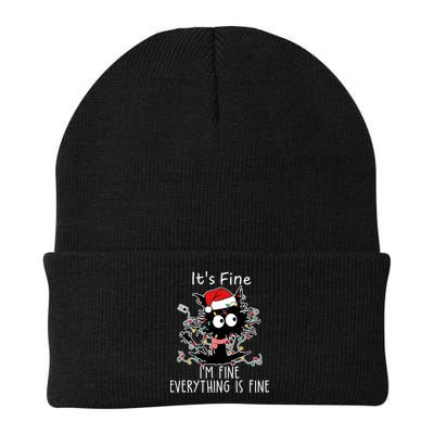 Its Fine Im Fine Everything Is Fine Cat Tangled In Christmas Lights Beanie