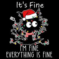 Its Fine Im Fine Everything Is Fine Cat Tangled In Christmas Lights Drawstring Bag