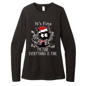 Its Fine Im Fine Everything Is Fine Cat Tangled In Christmas Lights Womens CVC Long Sleeve Shirt