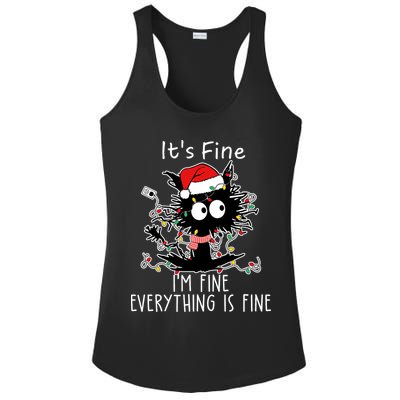 Its Fine Im Fine Everything Is Fine Cat Tangled In Christmas Lights Ladies PosiCharge Competitor Racerback Tank