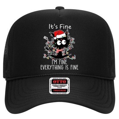 Its Fine Im Fine Everything Is Fine Cat Tangled In Christmas Lights Trucker Hat