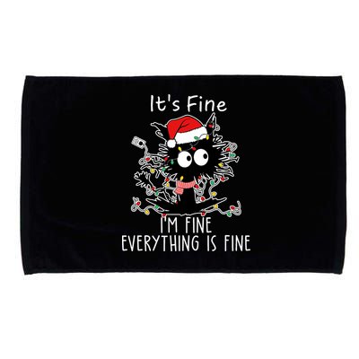 Its Fine Im Fine Everything Is Fine Cat Tangled In Christmas Lights Microfiber Hand Towel