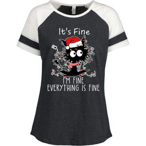 Its Fine Im Fine Everything Is Fine Cat Tangled In Christmas Lights Enza Ladies Jersey Colorblock Tee