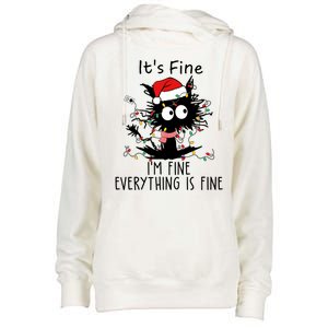 Its Fine Im Fine Everything Is Fine Cat Tangled In Christmas Lights Womens Funnel Neck Pullover Hood