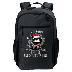 Its Fine Im Fine Everything Is Fine Cat Tangled In Christmas Lights Daily Commute Backpack