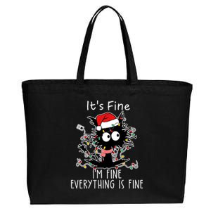 Its Fine Im Fine Everything Is Fine Cat Tangled In Christmas Lights Cotton Canvas Jumbo Tote