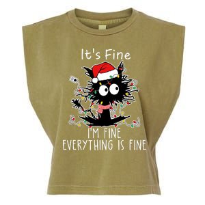 Its Fine Im Fine Everything Is Fine Cat Tangled In Christmas Lights Garment-Dyed Women's Muscle Tee