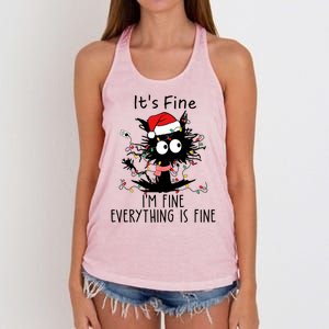 Its Fine Im Fine Everything Is Fine Cat Tangled In Christmas Lights Women's Knotted Racerback Tank