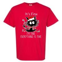 Its Fine Im Fine Everything Is Fine Cat Tangled In Christmas Lights Garment-Dyed Heavyweight T-Shirt