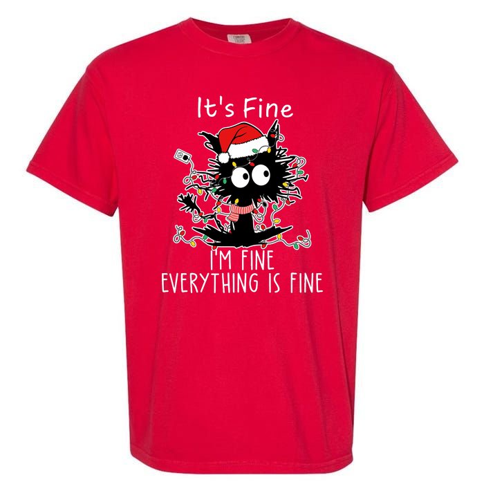 Its Fine Im Fine Everything Is Fine Cat Tangled In Christmas Lights Garment-Dyed Heavyweight T-Shirt