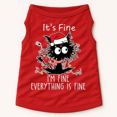 Its Fine Im Fine Everything Is Fine Cat Tangled In Christmas Lights Doggie Tank