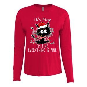 Its Fine Im Fine Everything Is Fine Cat Tangled In Christmas Lights Womens Cotton Relaxed Long Sleeve T-Shirt