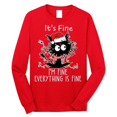 Its Fine Im Fine Everything Is Fine Cat Tangled In Christmas Lights Long Sleeve Shirt