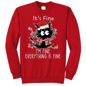 Its Fine Im Fine Everything Is Fine Cat Tangled In Christmas Lights Sweatshirt