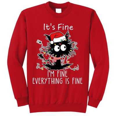 Its Fine Im Fine Everything Is Fine Cat Tangled In Christmas Lights Sweatshirt