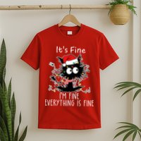 Its Fine Im Fine Everything Is Fine Cat Tangled In Christmas Lights T-Shirt