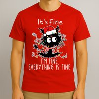 Its Fine Im Fine Everything Is Fine Cat Tangled In Christmas Lights T-Shirt