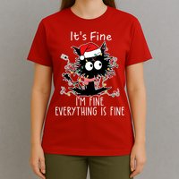 Its Fine Im Fine Everything Is Fine Cat Tangled In Christmas Lights T-Shirt